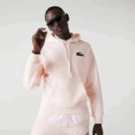 Lacoste moletom de algodão orgânico com capuz de ajuste solto homens rosa claro t03 88BL1158 - Image 4