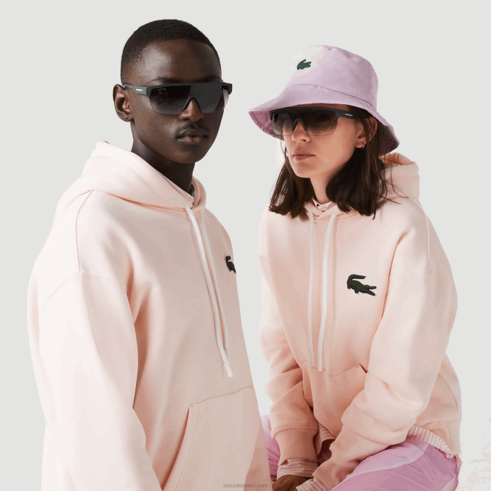 Lacoste moletom de algodão orgânico com capuz de ajuste solto homens rosa claro t03 88BL1158 - Image 6