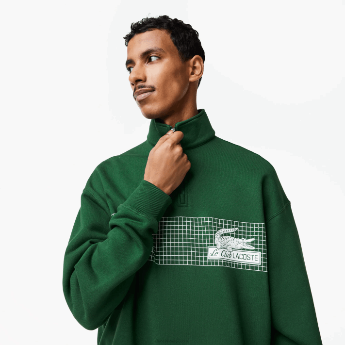 Lacoste moletom de algodão orgânico solto com gola e zíper homens verde 132 88BL284 - Image 2