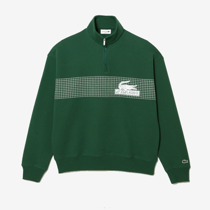 Lacoste moletom de algodão orgânico solto com gola e zíper homens verde 132 88BL284 - Image 4