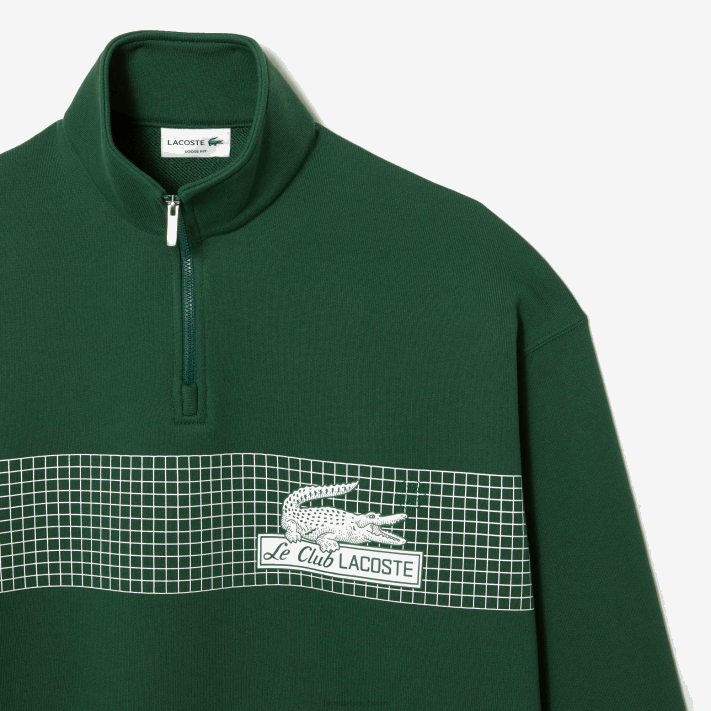 Lacoste moletom de algodão orgânico solto com gola e zíper homens verde 132 88BL284 - Image 5