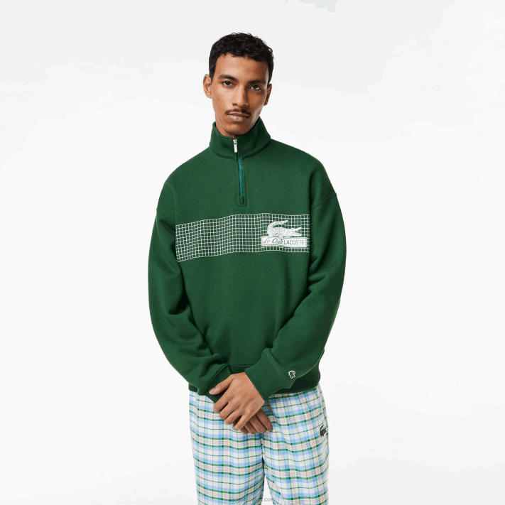 Lacoste moletom de algodão orgânico solto com gola e zíper homens verde 132 88BL284 - Image 1