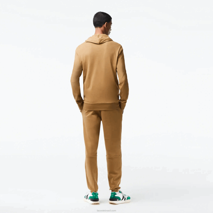 Lacoste moletom de jérsei de algodão com capuz homens marrom z0w 88BL845 - Image 3