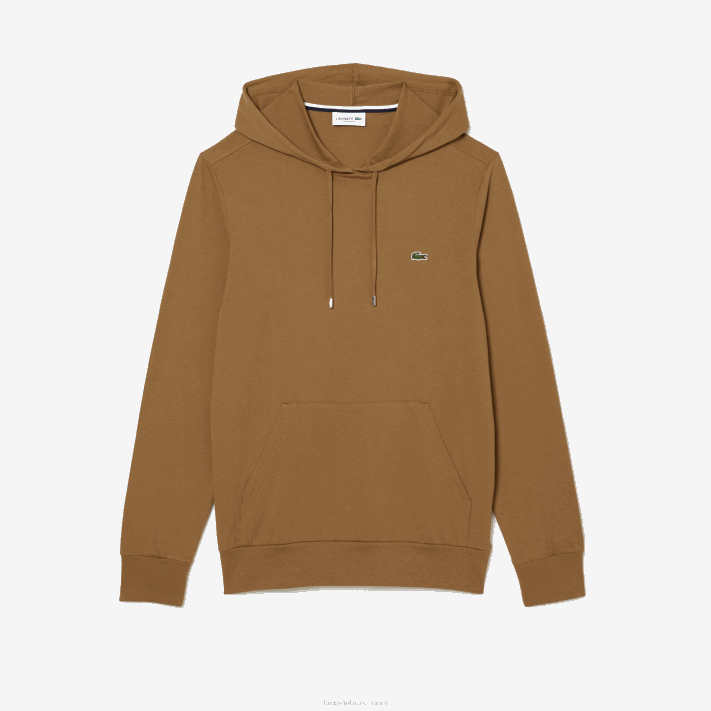 Lacoste moletom de jérsei de algodão com capuz homens marrom z0w 88BL845 - Image 4
