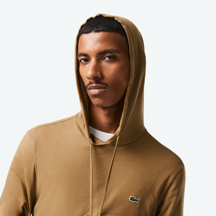 Lacoste moletom de jérsei de algodão com capuz homens marrom z0w 88BL845 - Image 5