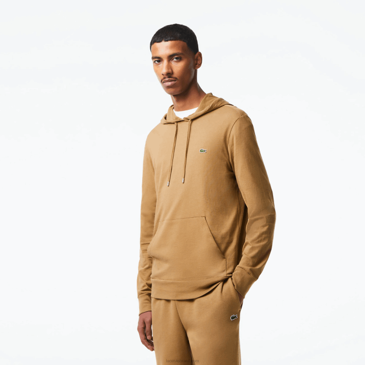 Lacoste moletom de jérsei de algodão com capuz homens marrom z0w 88BL845 - Image 1