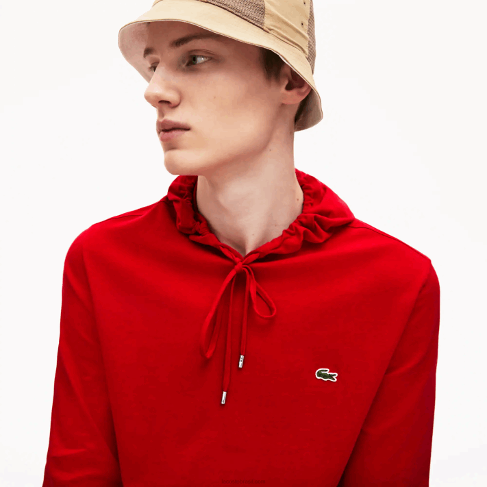 Lacoste moletom de jérsei de algodão com capuz homens vermelho 240 88BL620 - Image 1