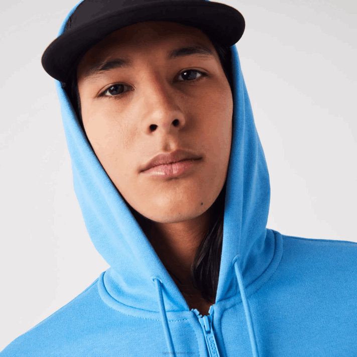 Lacoste moletom de lã bolso canguru com zíper homens azul 4x 88BL1047 - Image 4