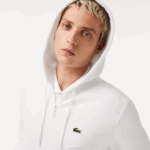 Lacoste moletom de lã bolso canguru com zíper homens branco 001 88BL295 - Image 2