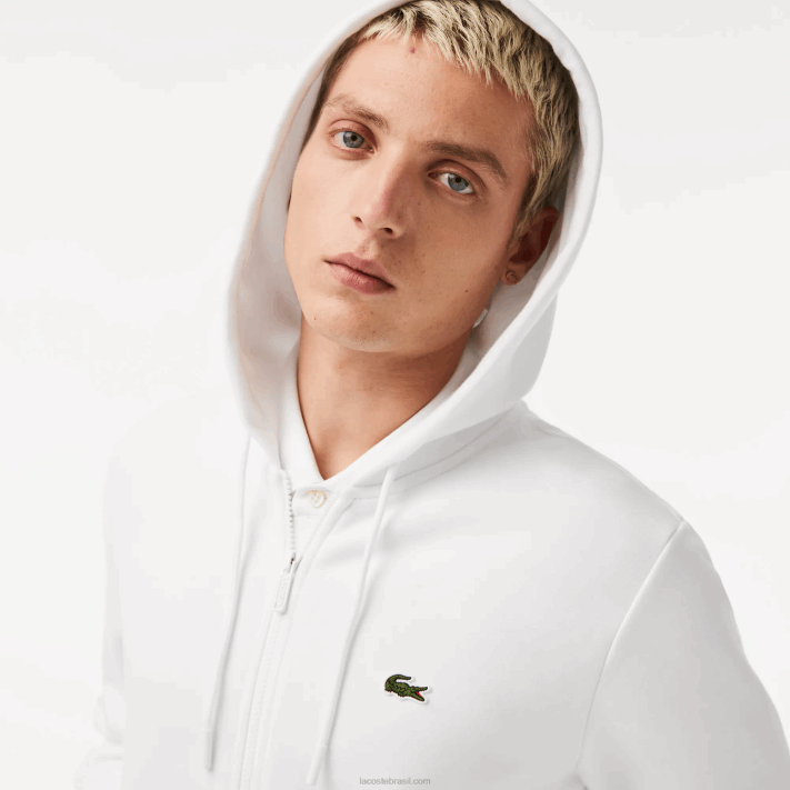 Lacoste moletom de lã bolso canguru com zíper homens branco 001 88BL295 - Image 2