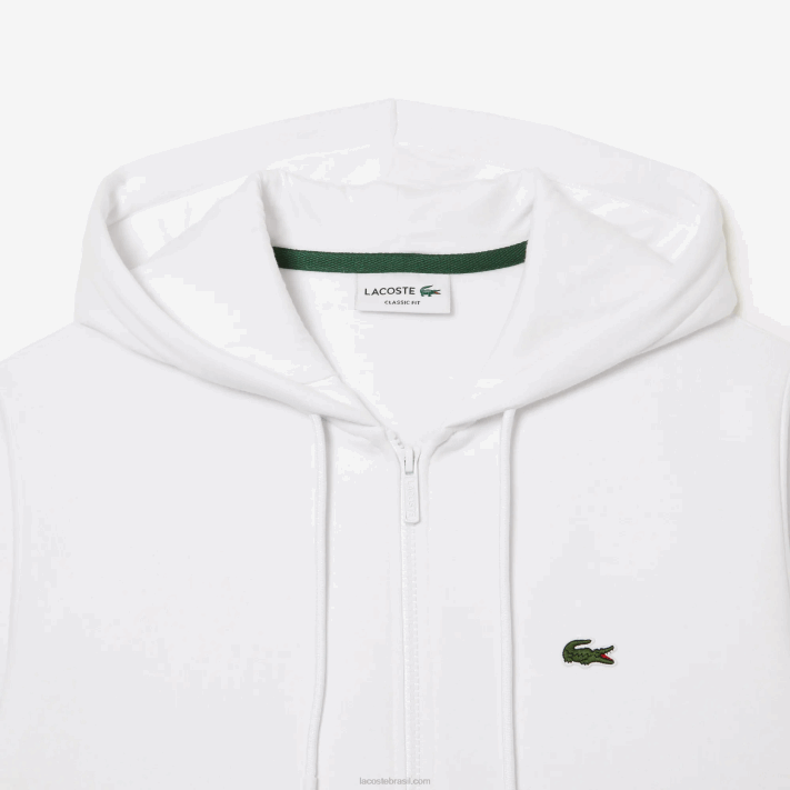 Lacoste moletom de lã bolso canguru com zíper homens branco 001 88BL295 - Image 5