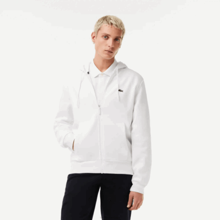 Lacoste moletom de lã bolso canguru com zíper homens branco 001 88BL295