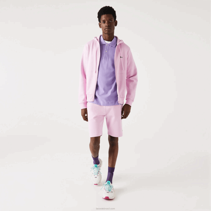 Lacoste moletom de lã bolso canguru com zíper homens rosa z4h 88BL1149 - Image 2