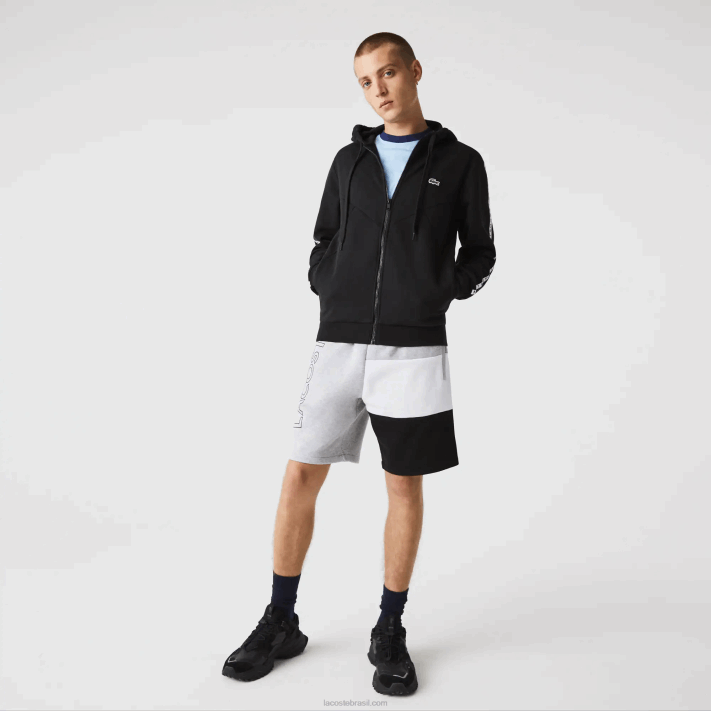 Lacoste moletom de lã com capuz e letras colorblock homens preto 8vm 88BL998 - Image 2