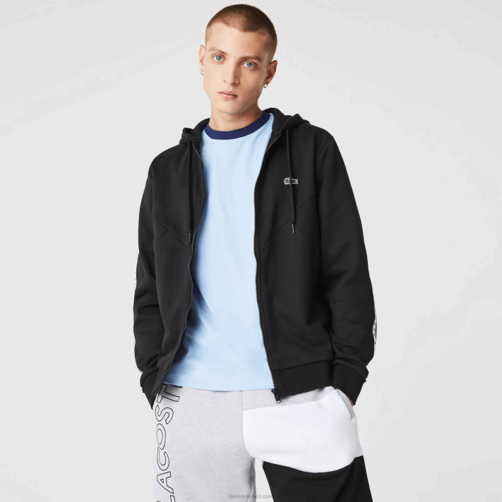 Lacoste moletom de lã com capuz e letras colorblock homens preto 8vm 88BL998 - Image 1