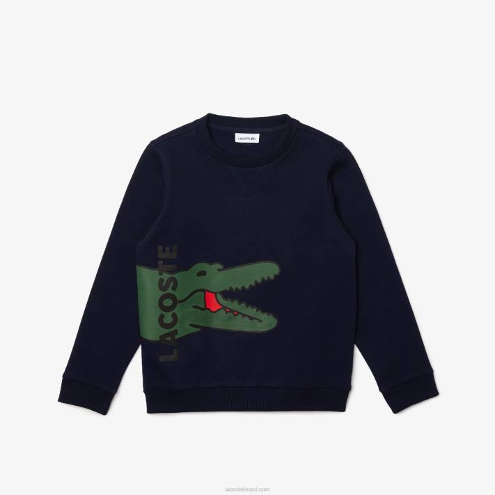 lacoste_moletom_de_la_com_estampa_de_crocodilo_criancas_qrn_branco_azul_marinho_88bl3245.jpg Lacoste moletom de lã com estampa de crocodilo crianças qrn branco azul marinho 88BL3245 - Image 1