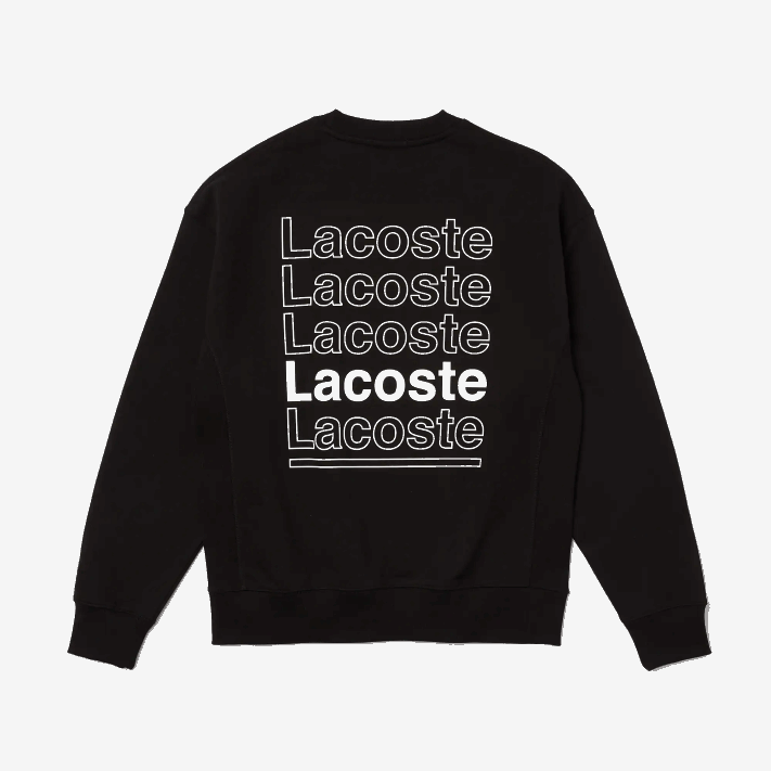 Lacoste moletom de lã com estampa de gola careca live solto homens preto 031 88BL1197 - Image 3