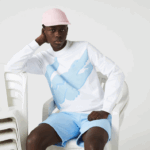 Lacoste moletom de lã de algodão orgânico com estampa de gola redonda homens branco 001 88BL1075