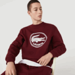 Lacoste moletom de lã de algodão orgânico com logotipo 3d homens bordeaux z7f 88BL1185 - Image 4