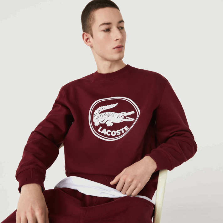 Lacoste moletom de lã de algodão orgânico com logotipo 3d homens bordeaux z7f 88BL1185 - Image 4