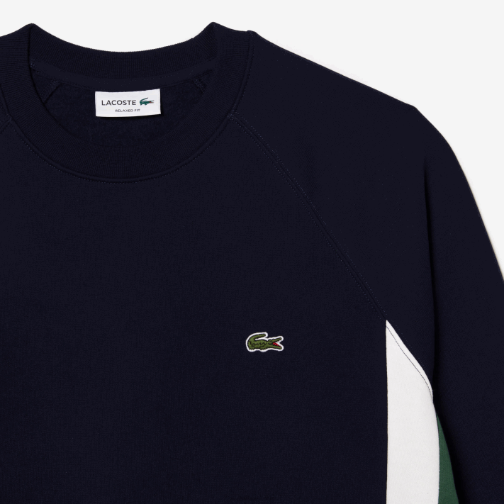 Lacoste moletom de lã escovada colorblock homens azul marinho verde branco yun 88BL328 - Image 5
