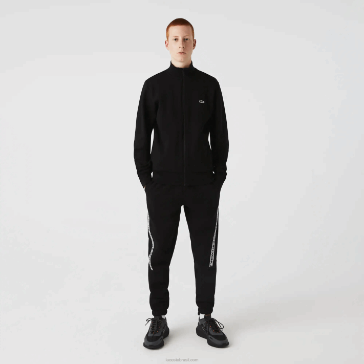 Lacoste moletom de lã escovado com zíper de ajuste regular homens preto 031 88BL1269 - Image 2