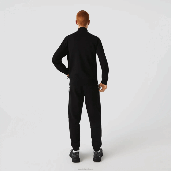 Lacoste moletom de lã escovado com zíper de ajuste regular homens preto 031 88BL1269 - Image 3