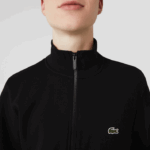 Lacoste moletom de lã escovado com zíper de ajuste regular homens preto 031 88BL1269 - Image 4