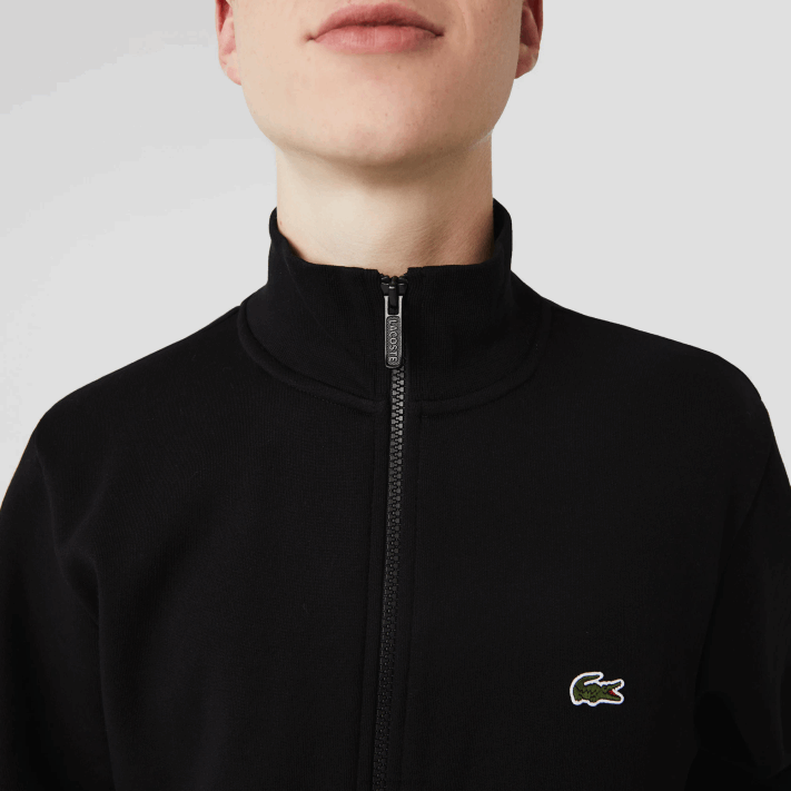 Lacoste moletom de lã escovado com zíper de ajuste regular homens preto 031 88BL1269 - Image 4
