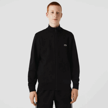 Lacoste moletom de lã escovado com zíper de ajuste regular homens preto 031 88BL1269