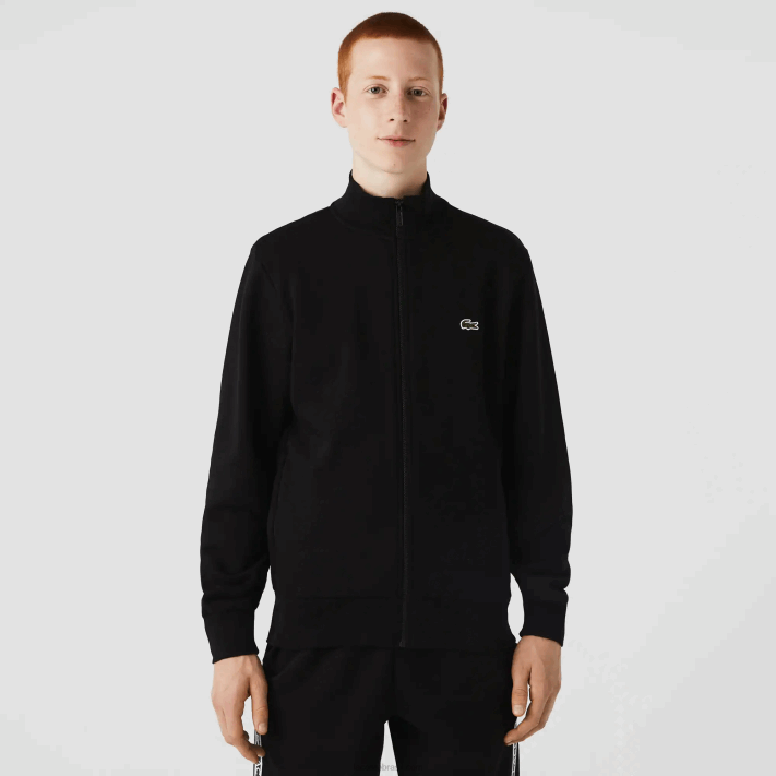 Lacoste moletom de lã escovado com zíper de ajuste regular homens preto 031 88BL1269 - Image 1