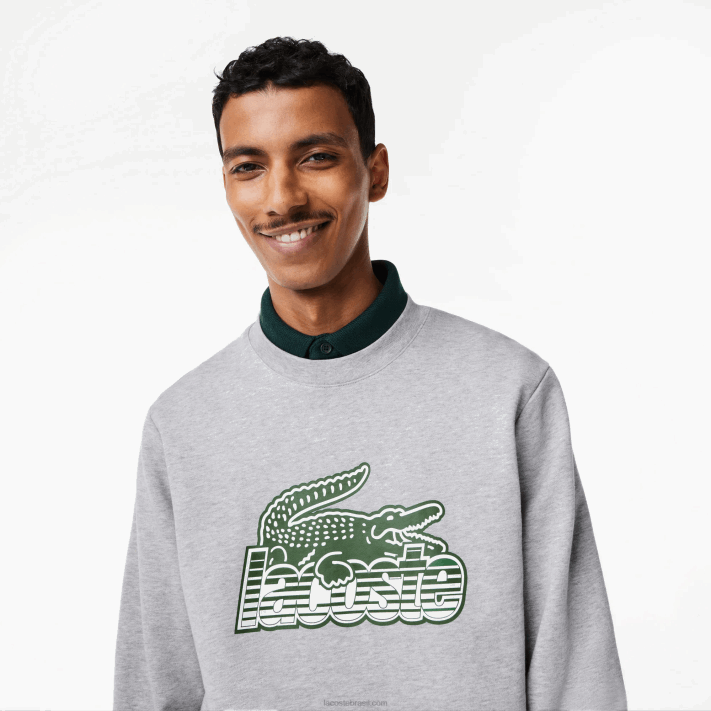 Lacoste moletom de lã não escovado de gola redonda homens chine cinza cca 88BL301 - Image 2