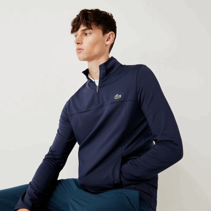 Lacoste moletom esportivo gola com zíper elástico homens azul marinho 166 88BL980 - Image 4