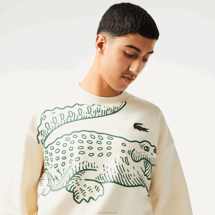 Lacoste moletom gola redonda com estampa croc homens branco xfj 88BL360 - Image 2