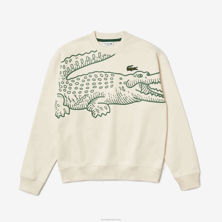Lacoste moletom gola redonda com estampa croc homens branco xfj 88BL360 - Image 4
