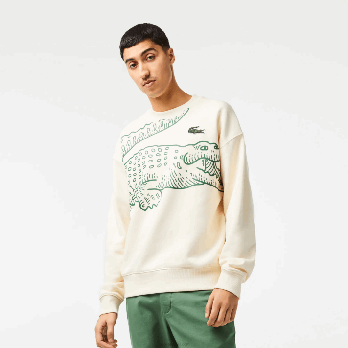 Lacoste moletom gola redonda com estampa croc homens branco xfj 88BL360 - Image 1