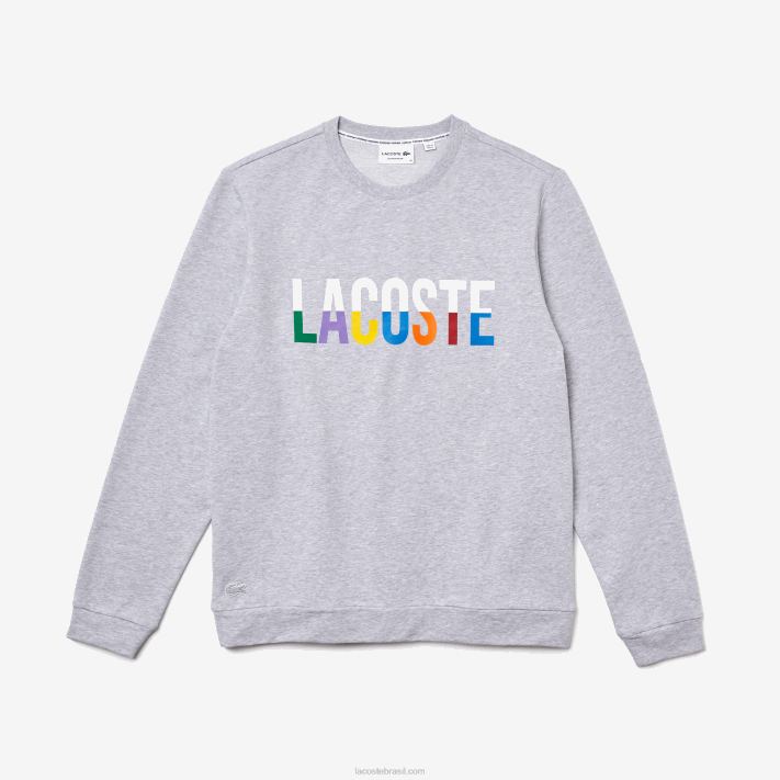 Lacoste moletom interno de lã de algodão estampado homens lombo cinza branco w9d 88BL1222 - Image 5