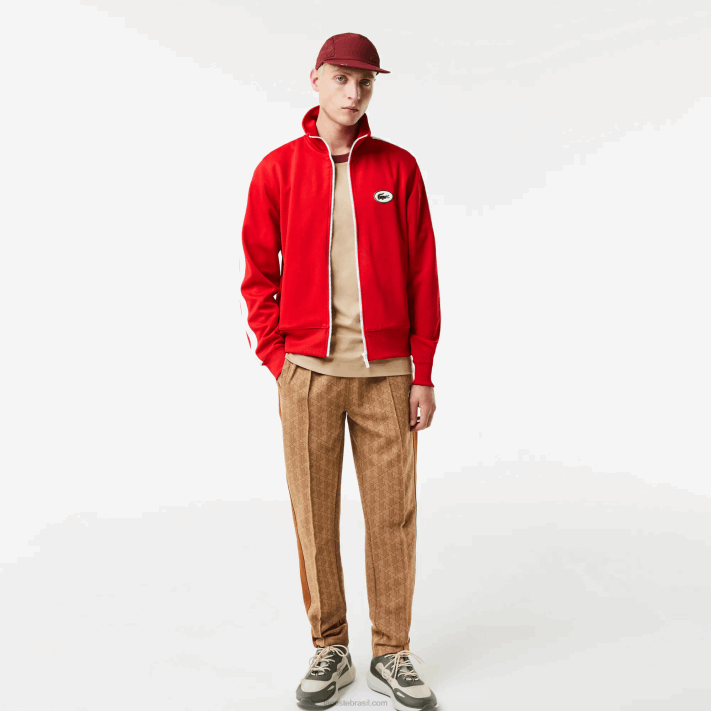 Lacoste moletom piquet com zíper e gola alta regular fit homens vermelho 240 88BL1015 - Image 2