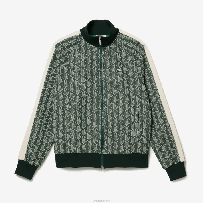 Lacoste moletom regular fit com estampa de monograma homens verde bege 7m4 88BL276 - Image 3