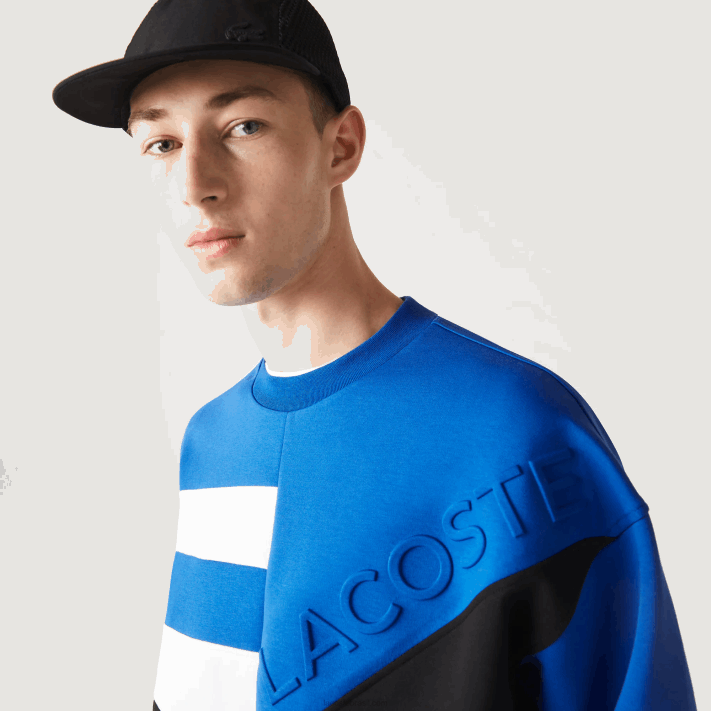 Lacoste moletom solto com efeito patchwork homens azul branco nne 88BL956 - Image 1