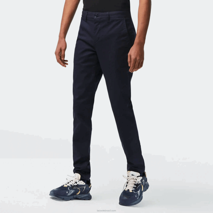 Lacoste novas calças clássicas de algodão elástico de ajuste fino homens azul marinho hde 88BL478 - Image 2