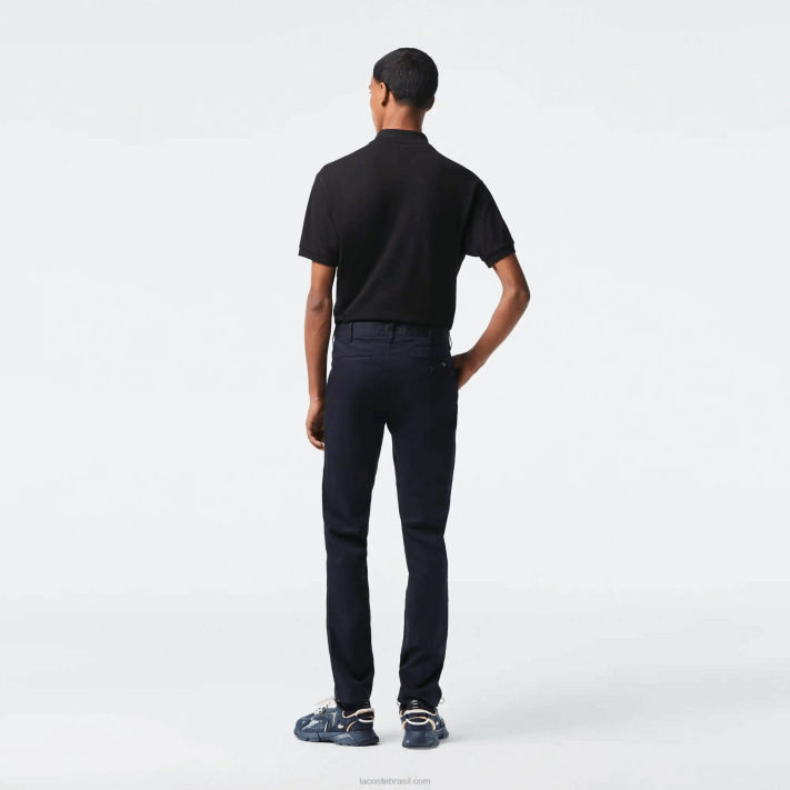 Lacoste novas calças clássicas de algodão elástico de ajuste fino homens azul marinho hde 88BL478 - Image 3