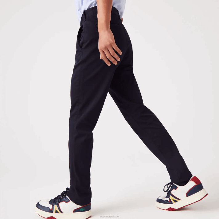 Lacoste novas calças clássicas de algodão elástico de ajuste fino homens azul marinho hde 88BL478 - Image 6