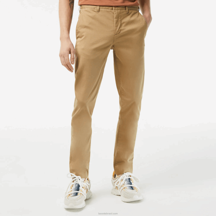 Lacoste novas calças clássicas de algodão elástico de ajuste fino homens bege cb8 88BL476 - Image 2
