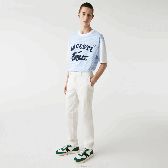 Lacoste novas calças clássicas de algodão elástico de ajuste fino homens branco 70v 88BL1550 - Image 6