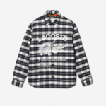 Lacoste overshirt com estampa de cheque de marca homens branco preto azul z23 88BL1393 - Image 4