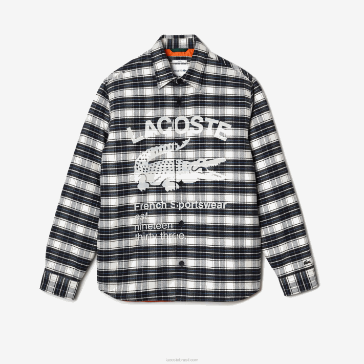 Lacoste overshirt com estampa de cheque de marca homens branco preto azul z23 88BL1393 - Image 4