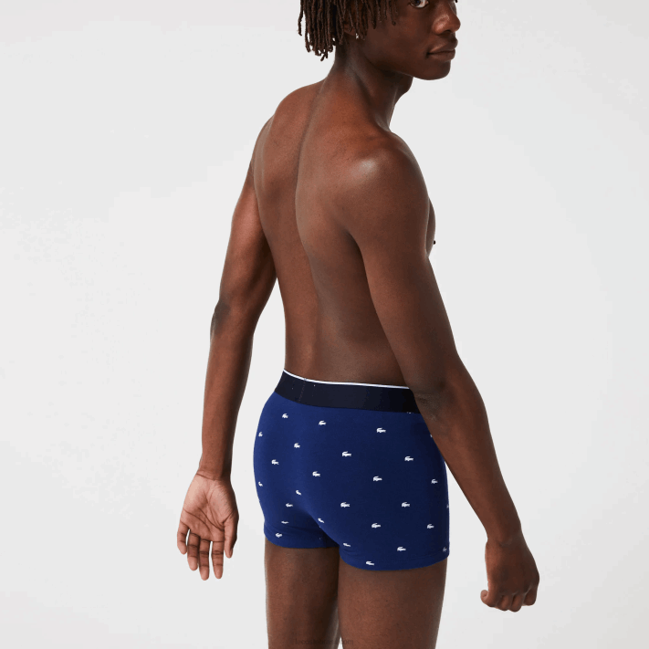 Lacoste pacote com 3 cuecas boxer de assinatura casual homens azul marinho cinza chine vermelho w3t 88BL1327 - Image 3