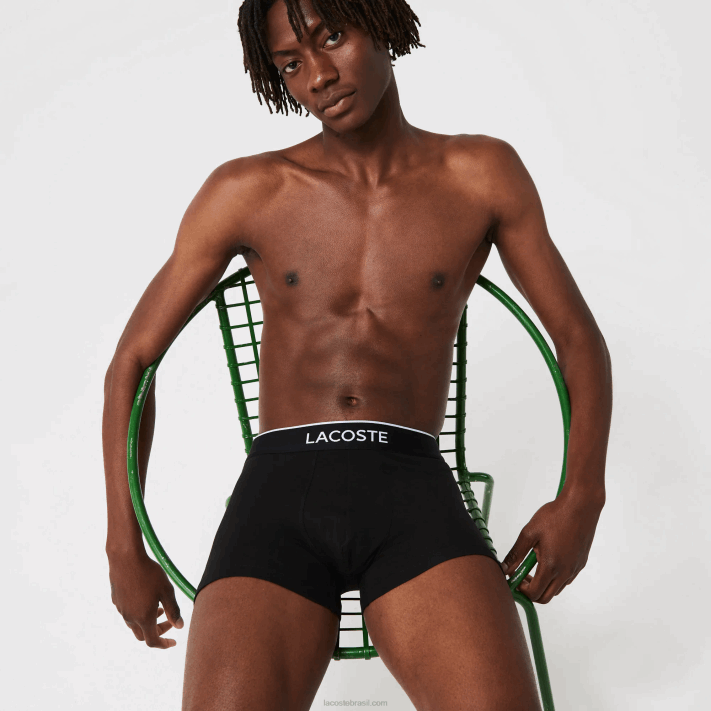 Lacoste pacote com 3 cuecas boxer de assinatura casual homens lombo cinza preto vdp 88BL1328 - Image 2