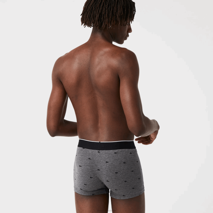 Lacoste pacote com 3 cuecas boxer de assinatura casual homens lombo cinza preto vdp 88BL1328 - Image 3